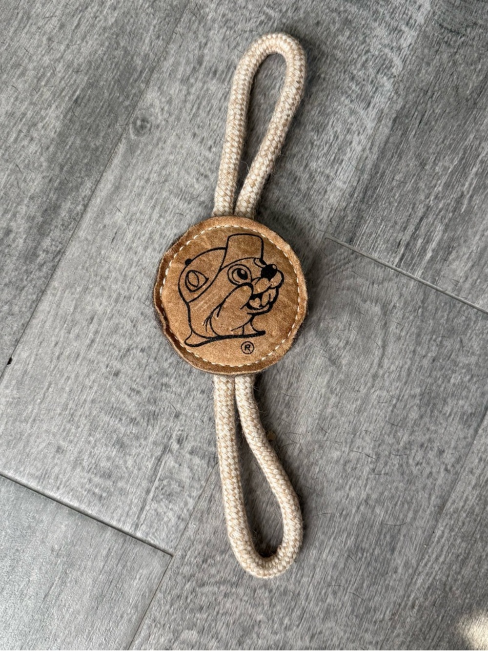 Leather Patch Rope Dog Tug Toy with Buc-ee Logo - Tan
